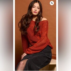 Dex Burnt Orange Crochet Floral Hippy Boho Summer Sweater